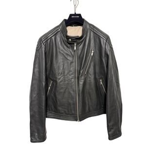Marini Jacket Mens 52 Black Calf Leather Moto Biker Cafe Racer Zip Pockets Lined